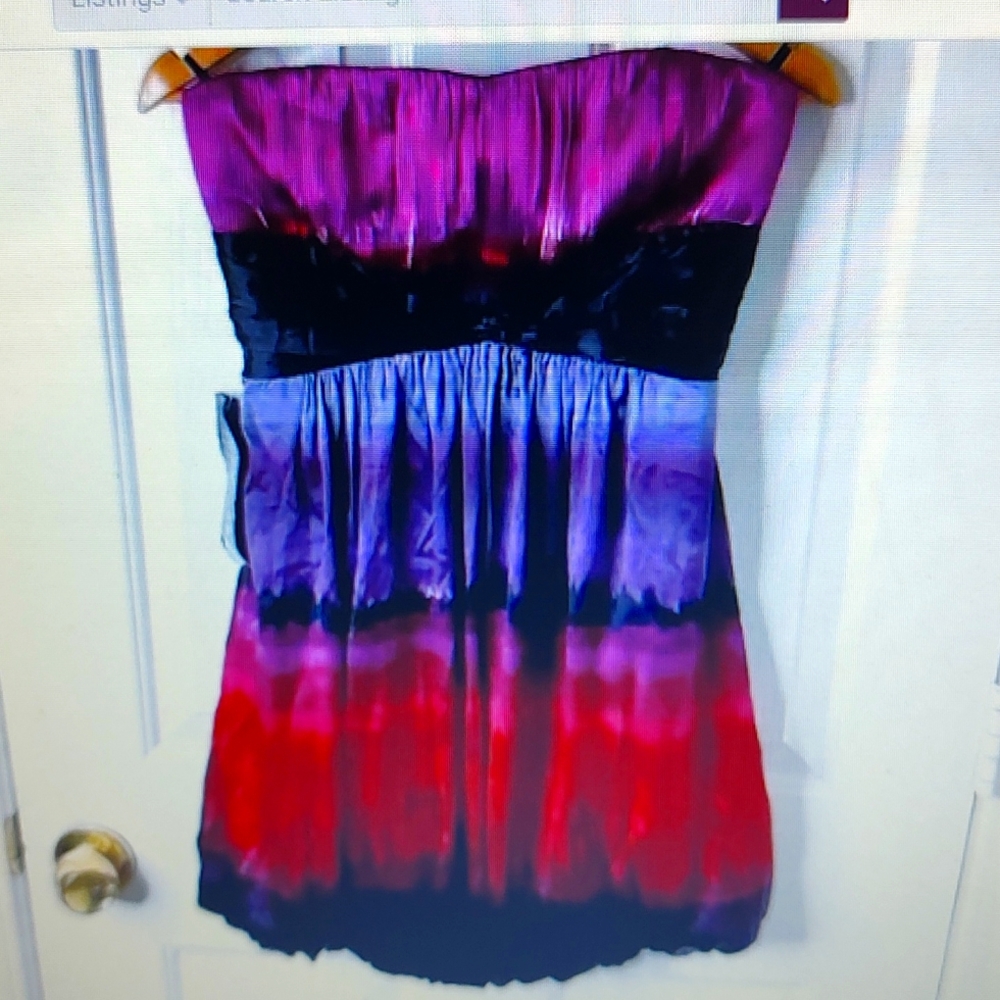 NEW🌹 NWT SILK Bebe Women's Strapless Ombre Bubble Hem Mini Dress CM5 Purple
